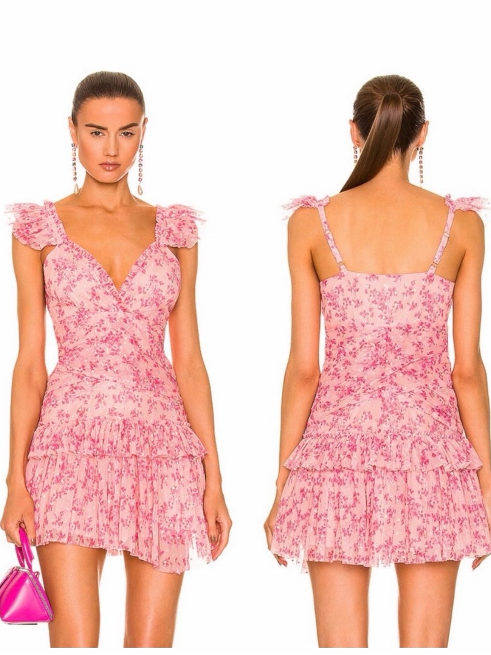 Love Shack Fancy Pink Floral Ruffle Mini Dress